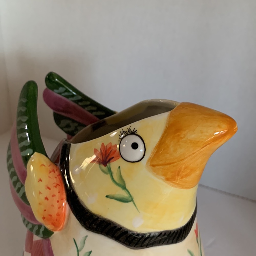 FITZ AND FLOYD bright colored chicken pitcher, Gypsy Chicks - Picture 2 of 9